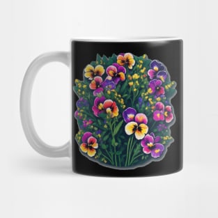 Pansy Blossom Floral Illustration Vintage Retro Mug